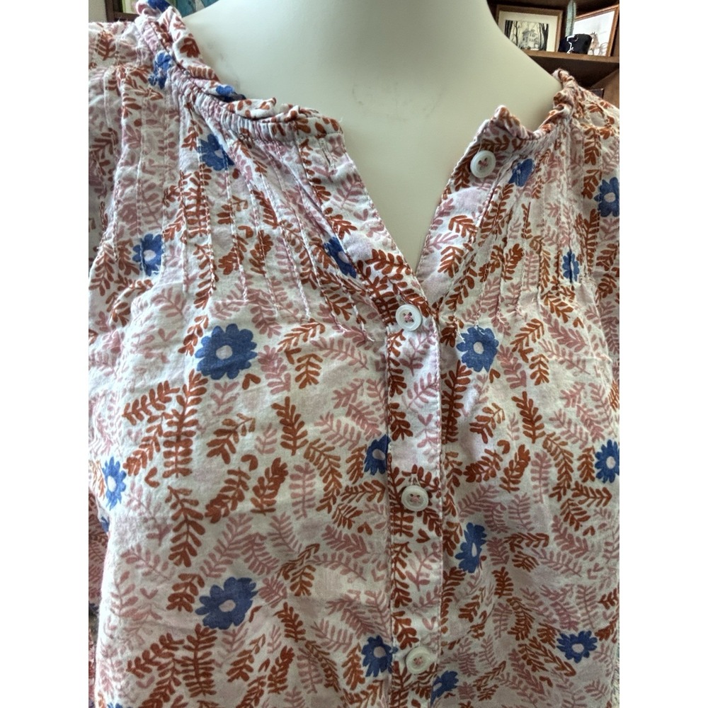Talbots Pintuck Floral Half Button Pink Blue Cottage Core Top Womens Size XL EUC - Picture 4 of 8